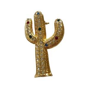 Vintage Crystal Pave Cactus Brooch